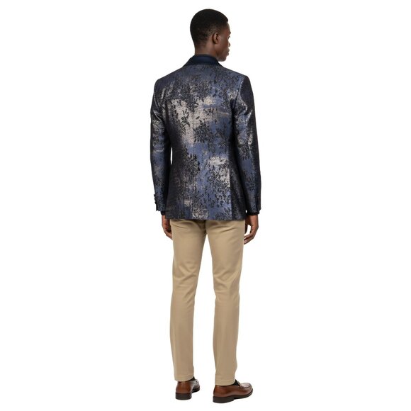 Empire™ Metallic Floral Brocade Shawl Lapel Hybrid Fit Blazer, Purple, 5XL - Picture 3 of 5